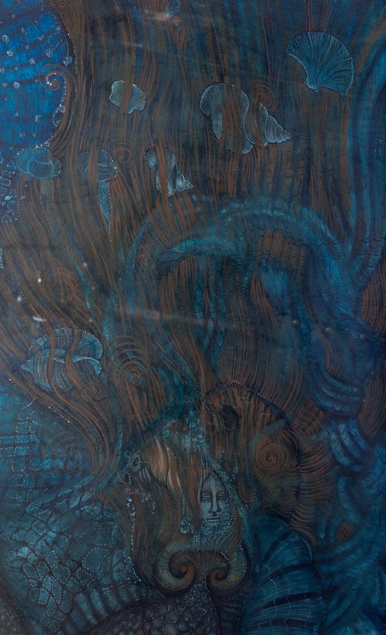 Morveren detail of hair - watercolour on paper 76cm x 107cm