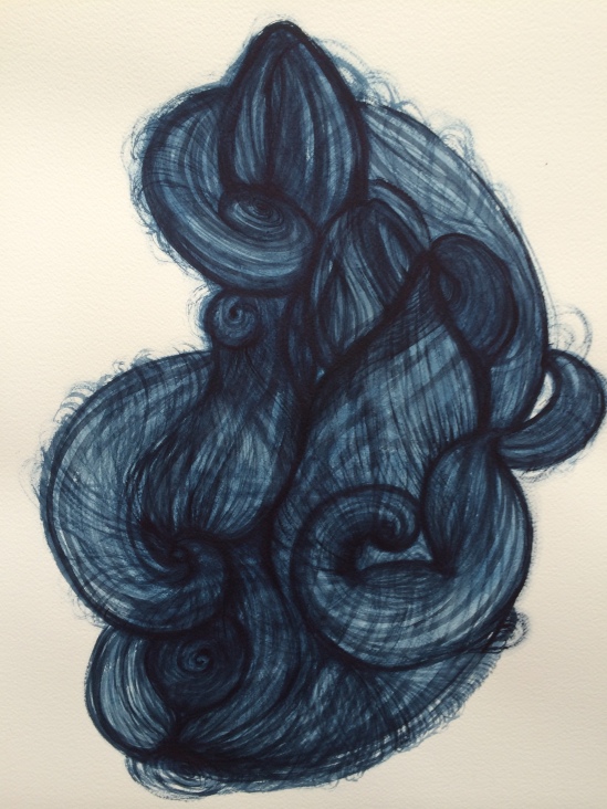Knot III - watercolour on paper, indigo paint, 66cm x 56 cm 