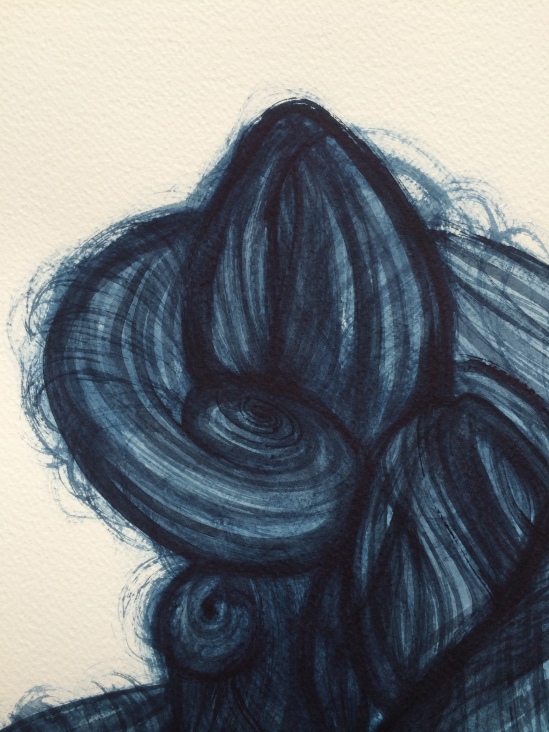 Knot III - watercolour on paper, indigo paint, 66cm x 56 cm 