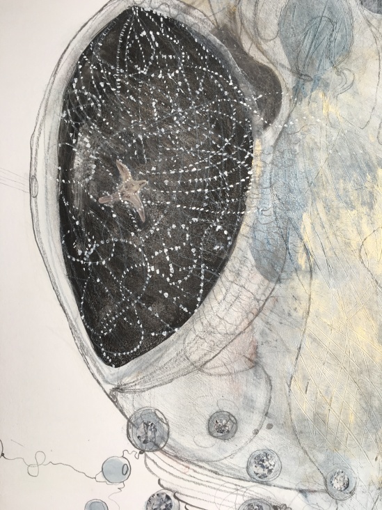 Shell Bell - graphite Indian Ink watercolour collage gold dust on acid free cartridge paper 59.4cm x 84.1cm