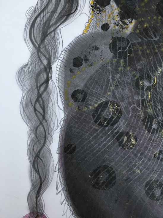 Silk Velvet purse - graphite Indian Ink watercolour collage gold dust on acid free cartridge paper 59.4cm x 84.1cm